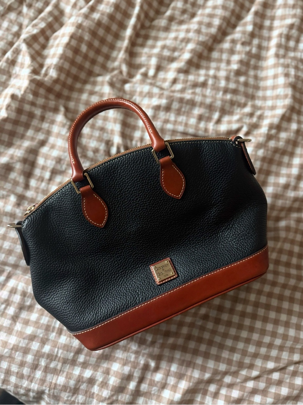 Dooney & Bourke Black & Tan Leather Top-Handle Satchel